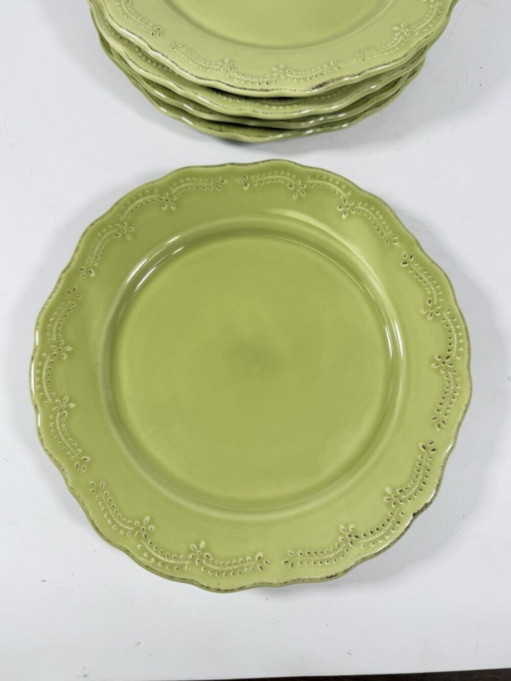 Earthenware Salad Plates Lacey Green Pier I Imports Stoneware Set 6 Portugal Sco - Picture 9 of 15